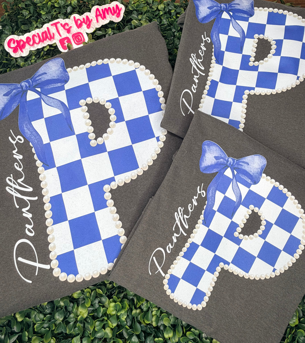 Panthers blue and white checkered shirt
